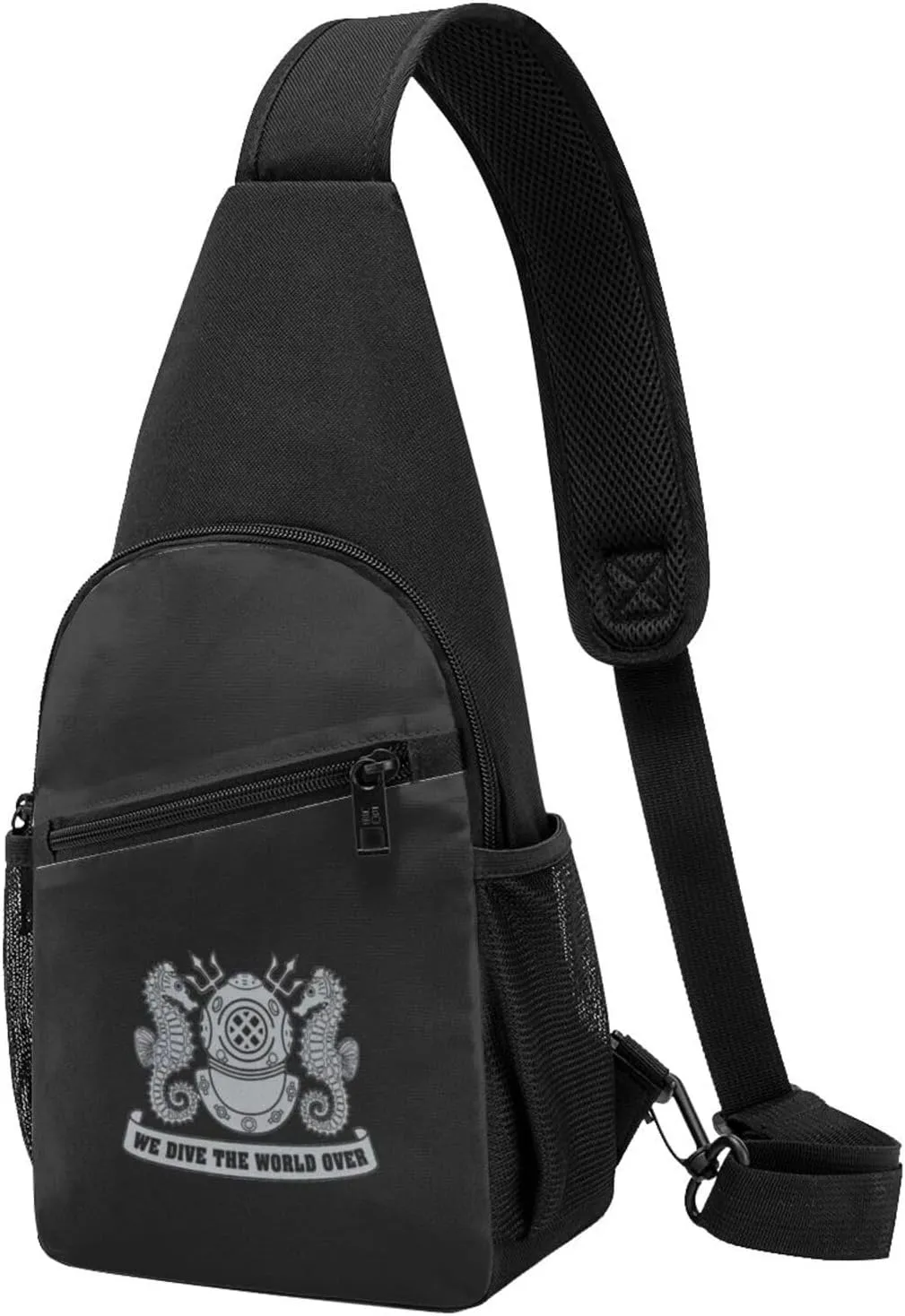 Navy Diver We Dive The World Over (Silver) Unisex Chest Bag Lightweight Crossbody Shoulder Bag Travel Pocket