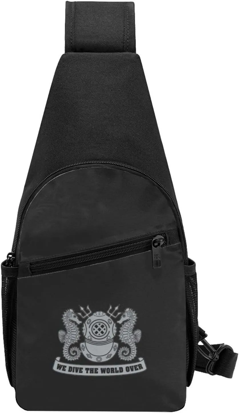 Navy Diver We Dive The World Over (Silver) Unisex Chest Bag Lightweight Crossbody Shoulder Bag Travel Pocket
