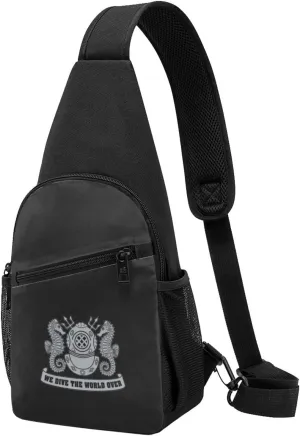 Navy Diver We Dive The World Over (Silver) Unisex Chest Bag Lightweight Crossbody Shoulder Bag Travel Pocket