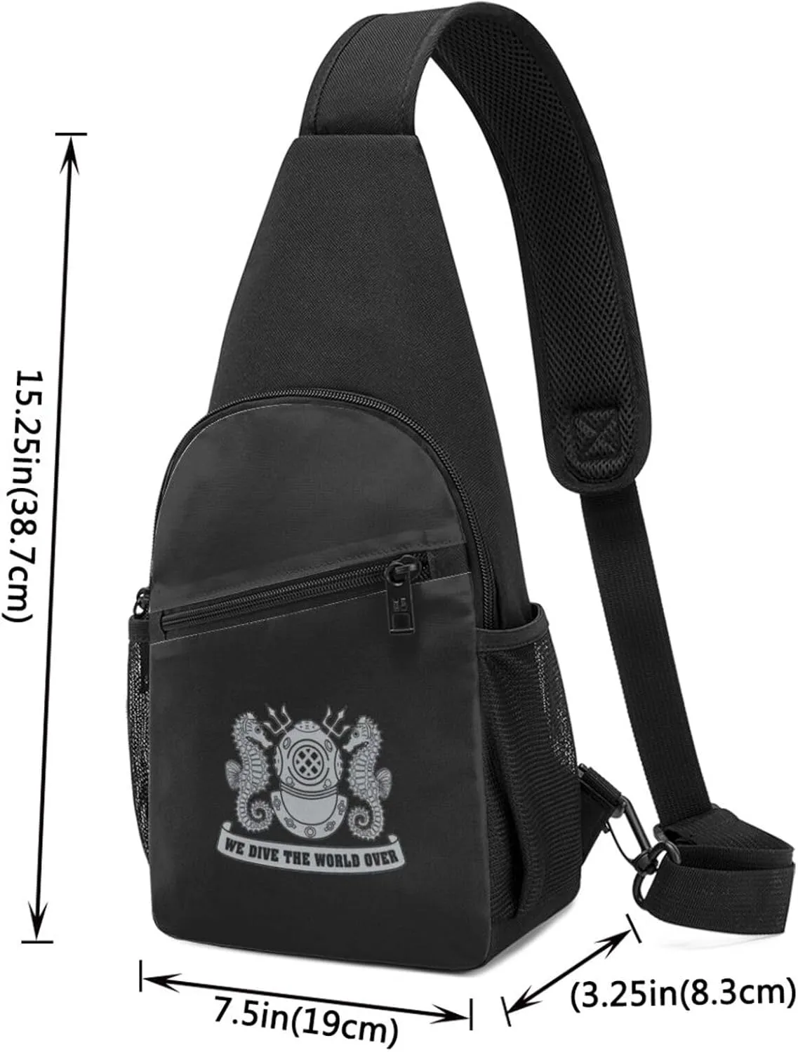 Navy Diver We Dive The World Over (Silver) Unisex Chest Bag Lightweight Crossbody Shoulder Bag Travel Pocket