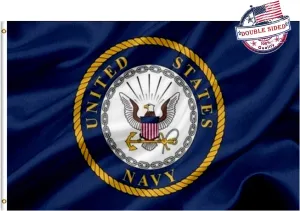Navy Emblem Military Flag 3x5 Outdoor Double Sided- Heavy Duty 3ply United States Navy Flags Super Durable USN Flags 4 Rows Stitched Edge Canvas Header with 2 Brass Grommets