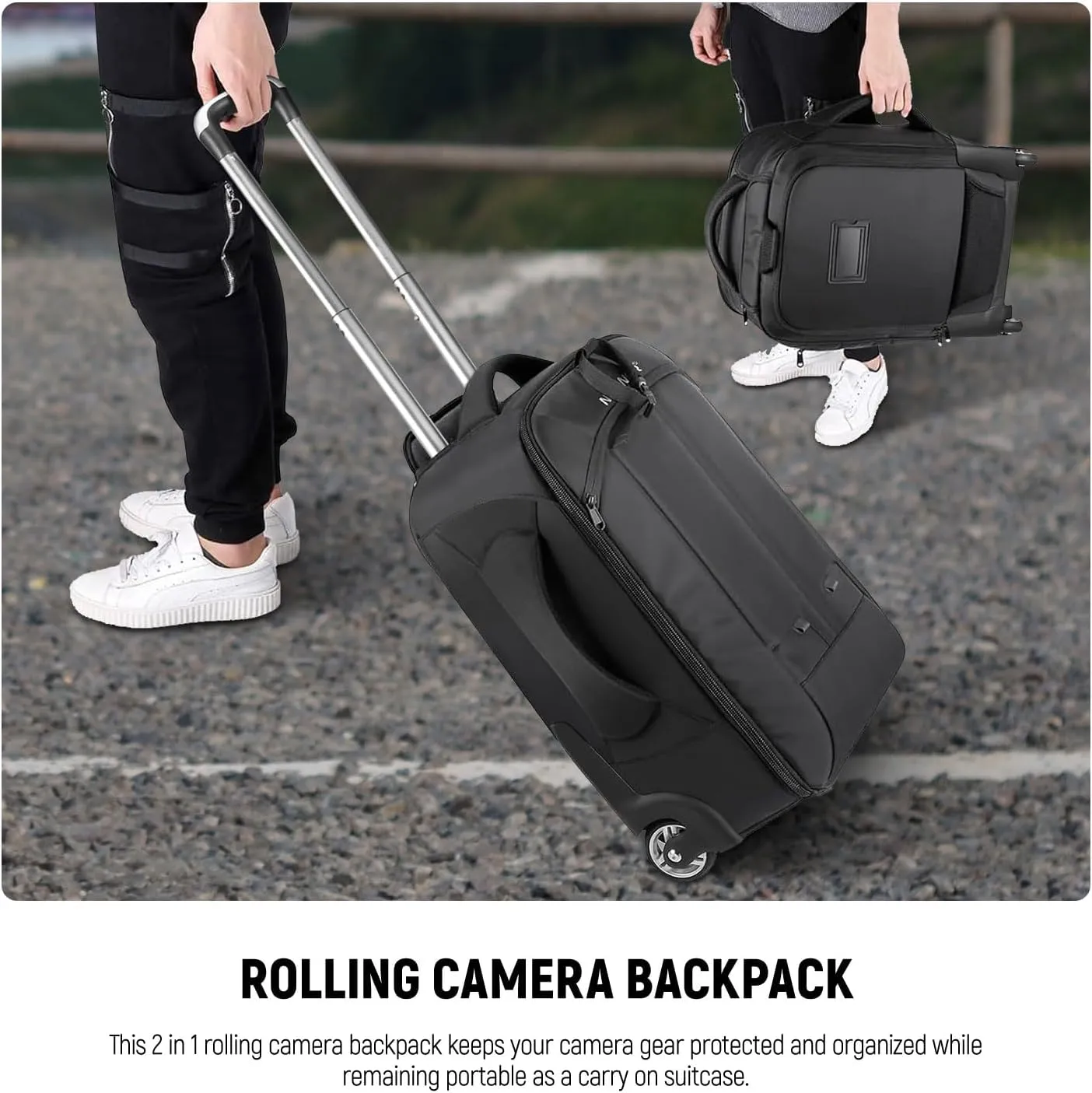 Neewer 2-in-1 Rolling Camera Backpack Trolley Case - Anti-Shock Detachable Padded Compartment