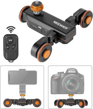 Neewer 3-Wheels Wireless Video Camera Dolly, 3-Speed Motorized Electric Track Rail Slider Dolly Car with Remote Control, Compatible with DSLR Camera, Camcorder, Gopro, iPhone, and Android Smartphone