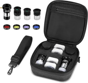 Neewer 9PCS Astronomical Telescope Eyepiece Set Lens Filter Accessories Kit with (3) 1.25" Plössl Eyepiece (1) 2X Barlow Lens (1) Lunar Filter (1) Starglow Filter (3) Colored Filter (1) Carrying Case