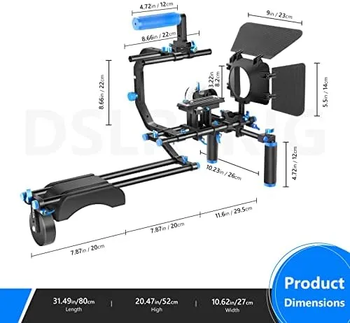 Neewer Shoulder Rig Kit for DSLR Cameras and Camcorders, Movie Video Film Making System with Matte Box, Follow Focus, C-Shaped Bracket, 15mm Rods, Handgrip, 1/4” & 3/8” Threads (Blue   Black)