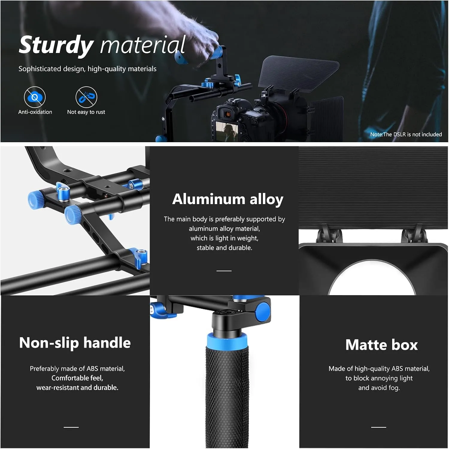 Neewer Shoulder Rig Kit for DSLR Cameras and Camcorders, Movie Video Film Making System with Matte Box, Follow Focus, C-Shaped Bracket, 15mm Rods, Handgrip, 1/4” & 3/8” Threads (Blue   Black)