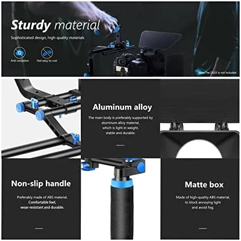 Neewer Shoulder Rig Kit for DSLR Cameras and Camcorders, Movie Video Film Making System with Matte Box, Follow Focus, C-Shaped Bracket, 15mm Rods, Handgrip, 1/4” & 3/8” Threads (Blue   Black)