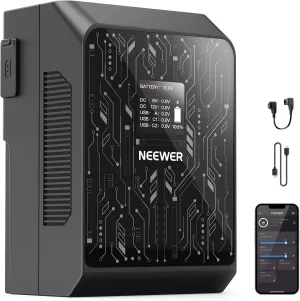 NEEWER Smart Mini V Mount Battery NEEWER APP Control, 6800mAh 99Wh 14.5V with 100W PD Fast Charging, OLED, Dual USB C/D Tap/BP/USB A/Dual DC Ports, Compatible with BMPCC 4k 6k Camcorder Camera, PS099S