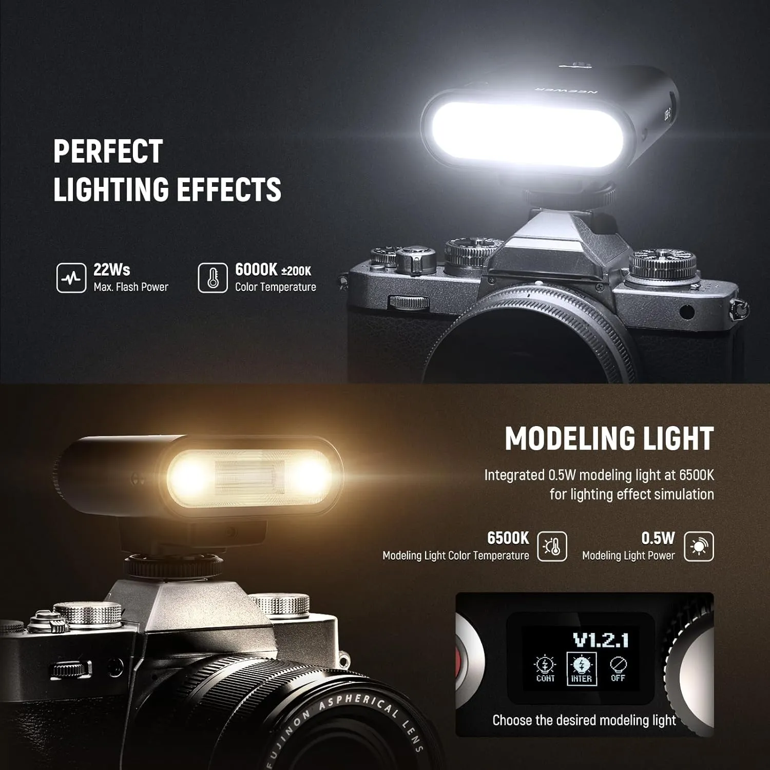 NEEWER Z160 Single Contact Camera Flash Compatible with Canon Nikon Sony Fuji Olympus Cameras, 22Ws GN14 6000K Speedlite, A/M Mode 1/1-1/128 Power, 1100mAh Battery 650 Full Power Light 1.5s Recycling