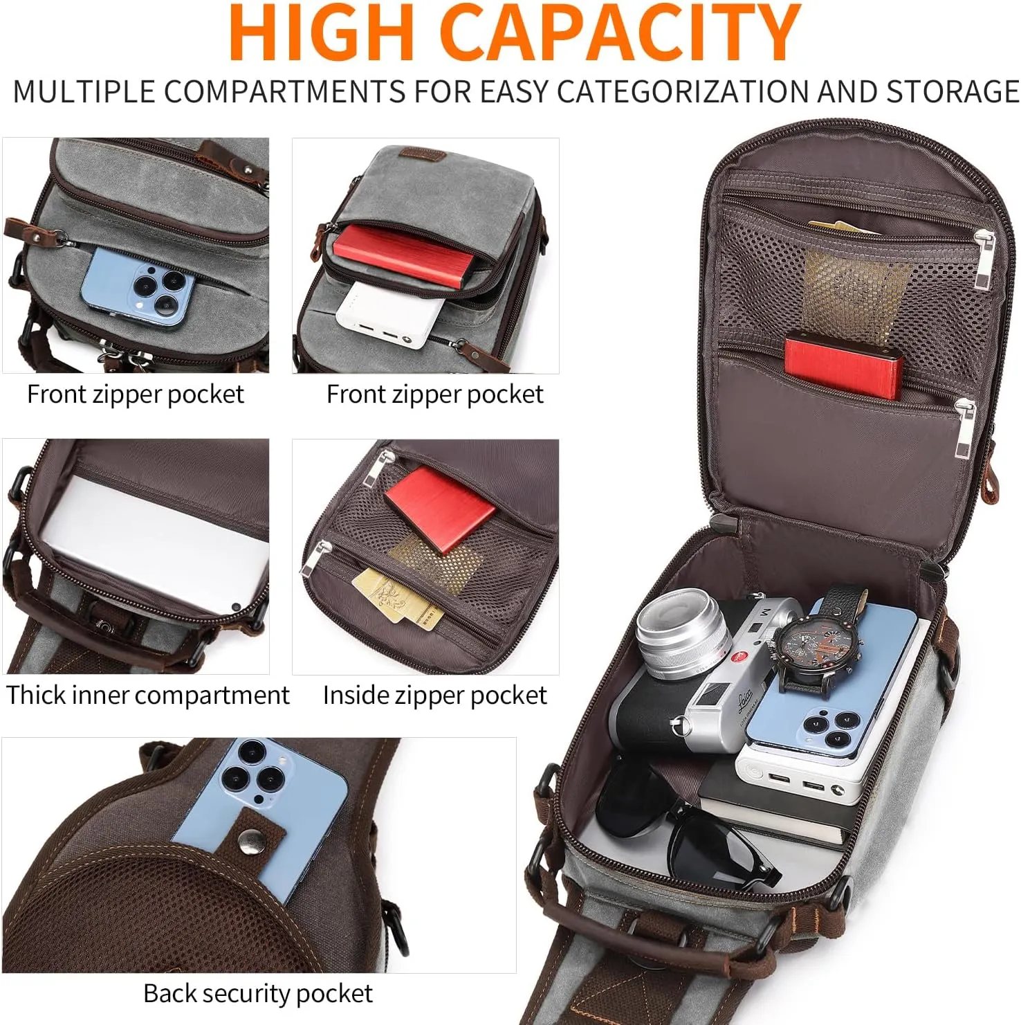 Nerlion Sling Bag for Men Waxed Canvas Crossbody Bag Chest Bag Water Resistant Shoulder Bag Casual Daypack