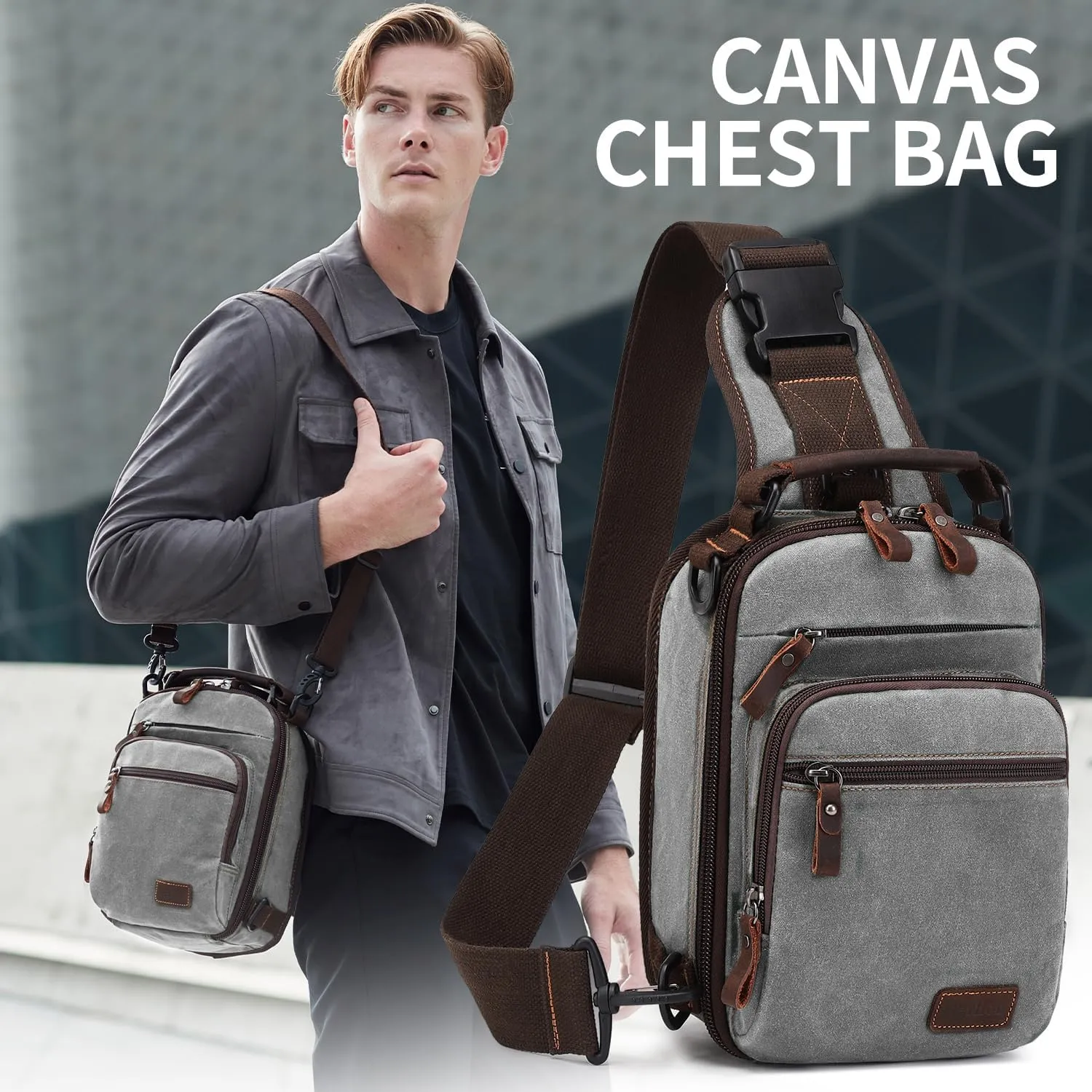 Nerlion Sling Bag for Men Waxed Canvas Crossbody Bag Chest Bag Water Resistant Shoulder Bag Casual Daypack