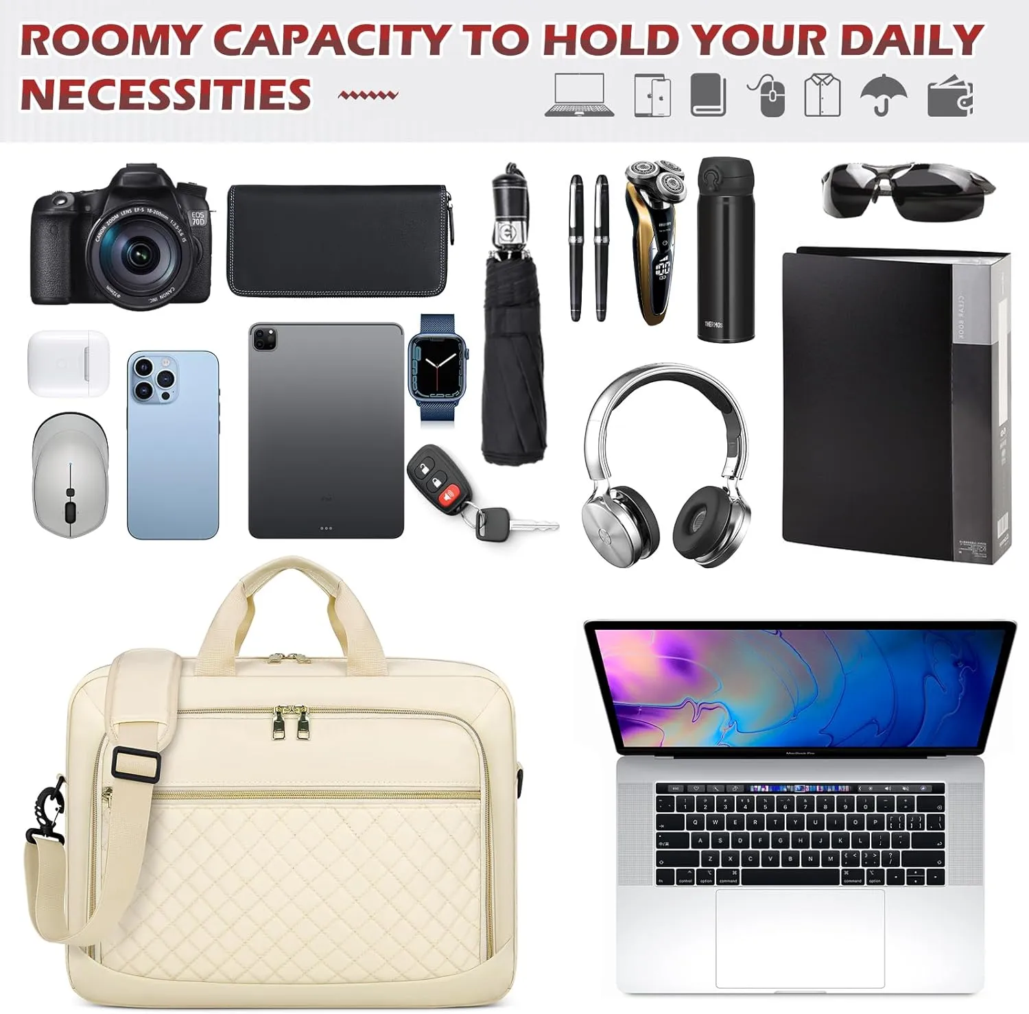 NEWHEY Laptop Bag 17.3 Inch Laptop Briefcase for Women Men Waterproof Shoulder Messenger Bag Large Computer Bag for Business Office Work College, Beige