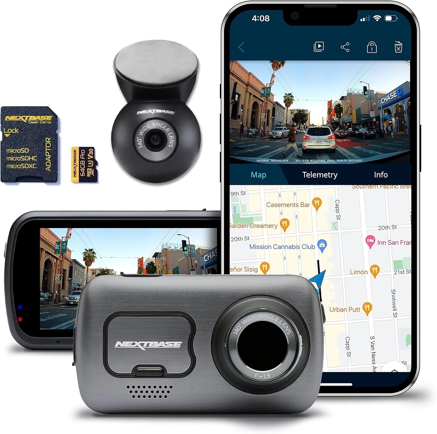 Nextbase 622GW Dash Cam with Rear Window Cam & 64GB Micro SD Card Bundle - True 4K 30fps UHD Recording Dash Cam, Wi-Fi, GPS, Bluetooth, Alexa Enabled, Image Stabilization, Parking Mode