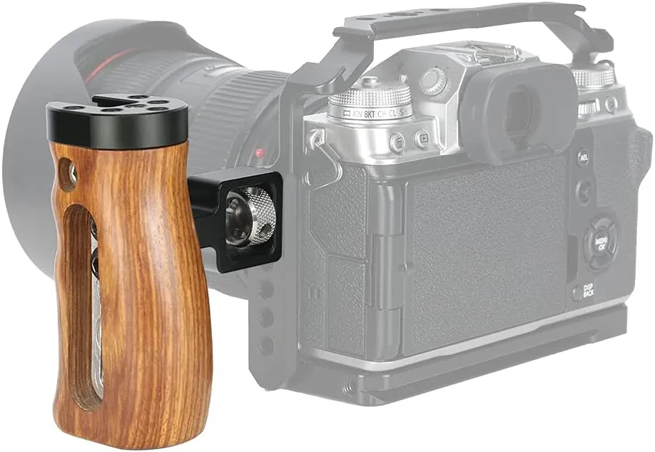NICEYRIG Wooden Side Handle for ARRI Locating Pin Adjustable Universal Left & Right Grip for DSLR Camera Cage Rig - 462