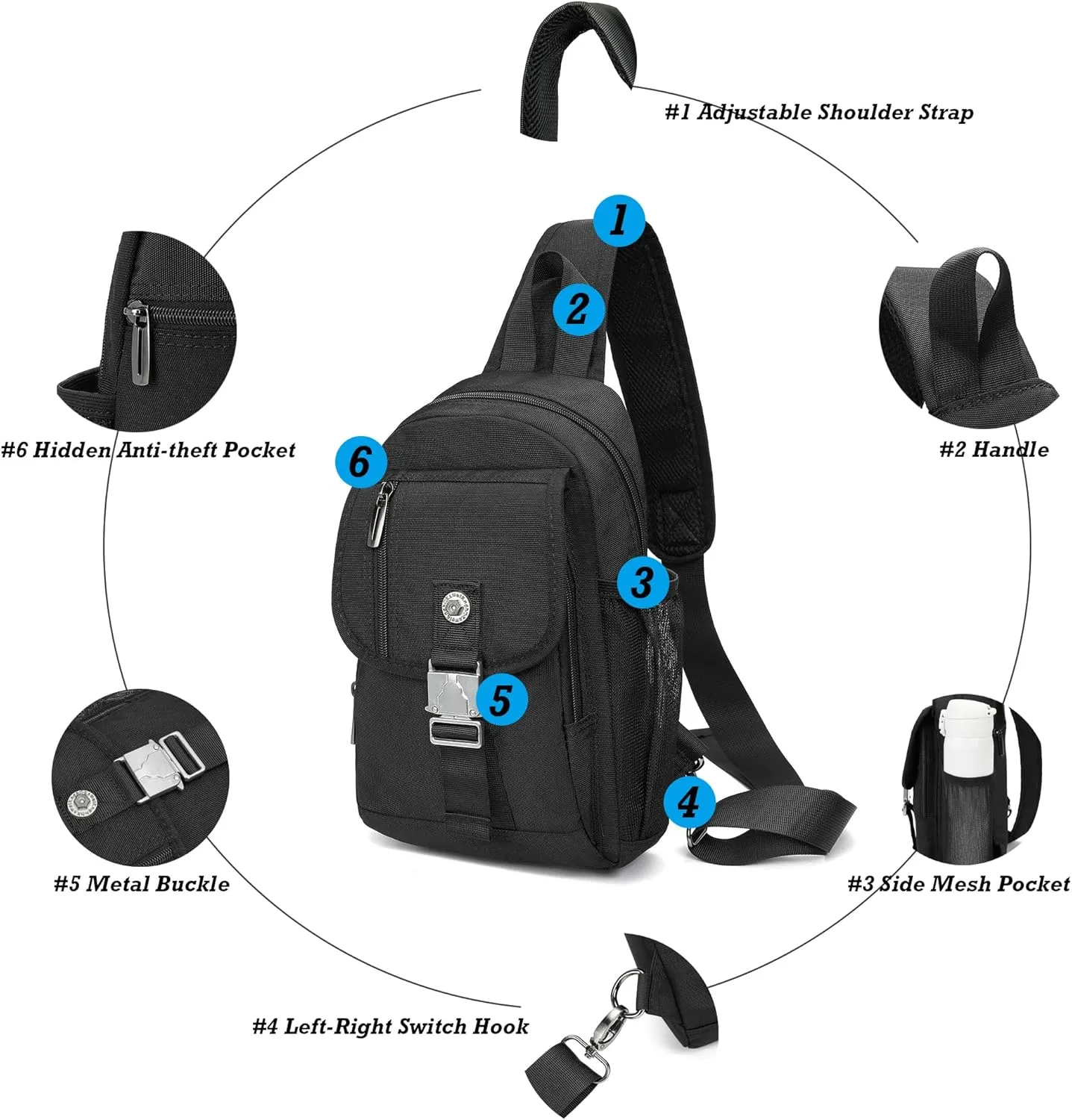 NICGID Sling Bag Chest Shoulder Backpack Crossbody Bags for Tablet Laptop Outdoor Hiking Men Women