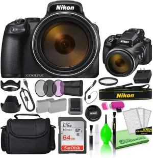 Nikon COOLPIX P1000 16MP Digital Camera (26522) Bundle Kit with 64GB Ultra SD Card   Large Camera Bag   Filter Kit   Spare Battery   Cleaning Kit   More