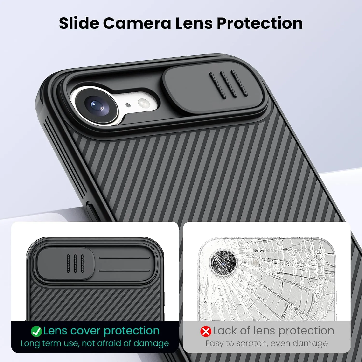 Nillkin for iPhone 16E Case with Slide Camera Cover, [Upgraded Camera Lens Protection] Slim Shockproof Protective Phone Case for iPhone 16E 6.1 inch, Black