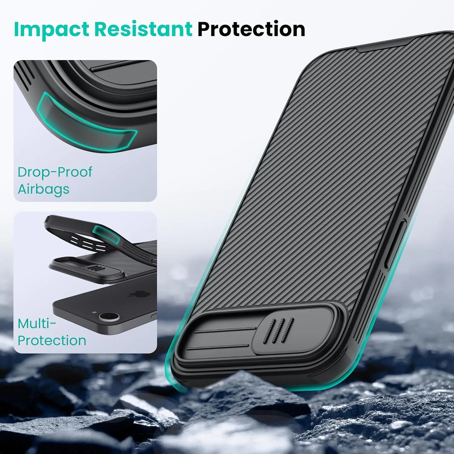 Nillkin for iPhone 16E Case with Slide Camera Cover, [Upgraded Camera Lens Protection] Slim Shockproof Protective Phone Case for iPhone 16E 6.1 inch, Black