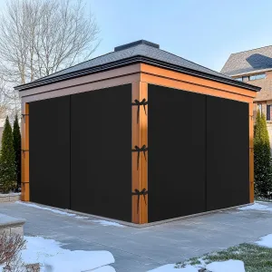 NITCEOWN 4 Pieces 12-ft x 12-ft Outdoor Gazebo Curtains for Patio Waterproof, Grommet Privacy Universal Canopy Sidewall Curtains Windproof Drapes with Tiebacks & Double Slider Zipper, Black