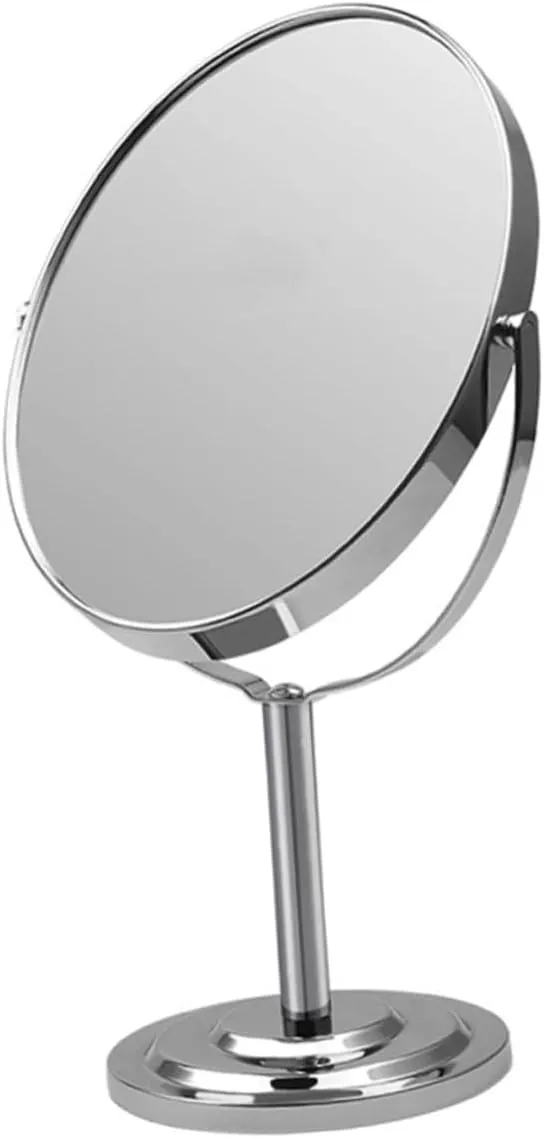 NOLITOY Vanity Mirror for Bathroom Double Sided Round Cosmetic Mirror Metal Construction 5 Inch Silver Sturdy and Magnified for Ladies