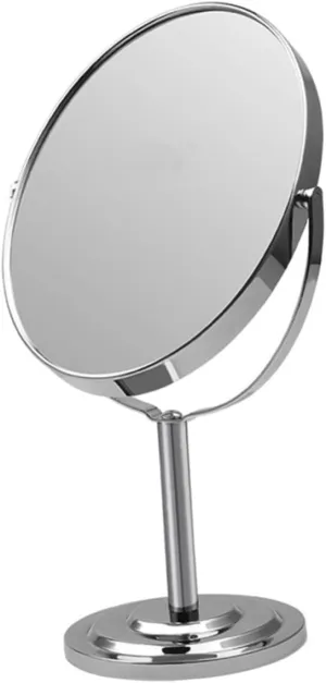 NOLITOY Vanity Mirror for Bathroom Double Sided Round Cosmetic Mirror Metal Construction 5 Inch Silver Sturdy and Magnified for Ladies