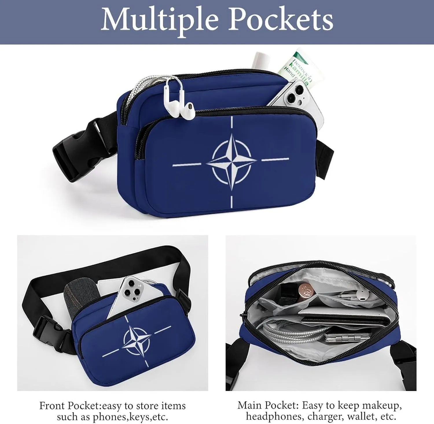 North Atlantic Treaty Organization Flag Unisex Mini Belt Bag with Adjustable Strap Small Fanny Pack Crossbody Chest Bag