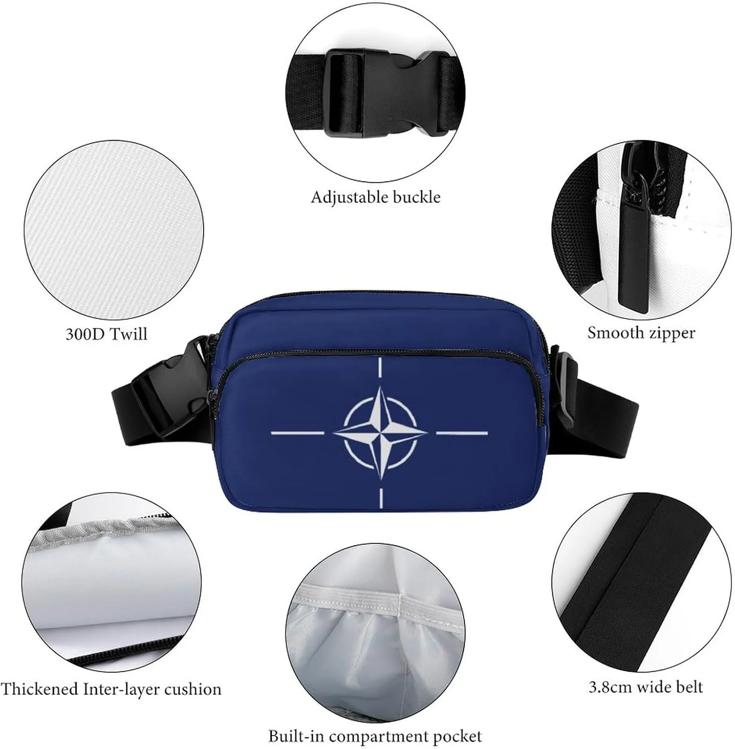 North Atlantic Treaty Organization Flag Unisex Mini Belt Bag with Adjustable Strap Small Fanny Pack Crossbody Chest Bag