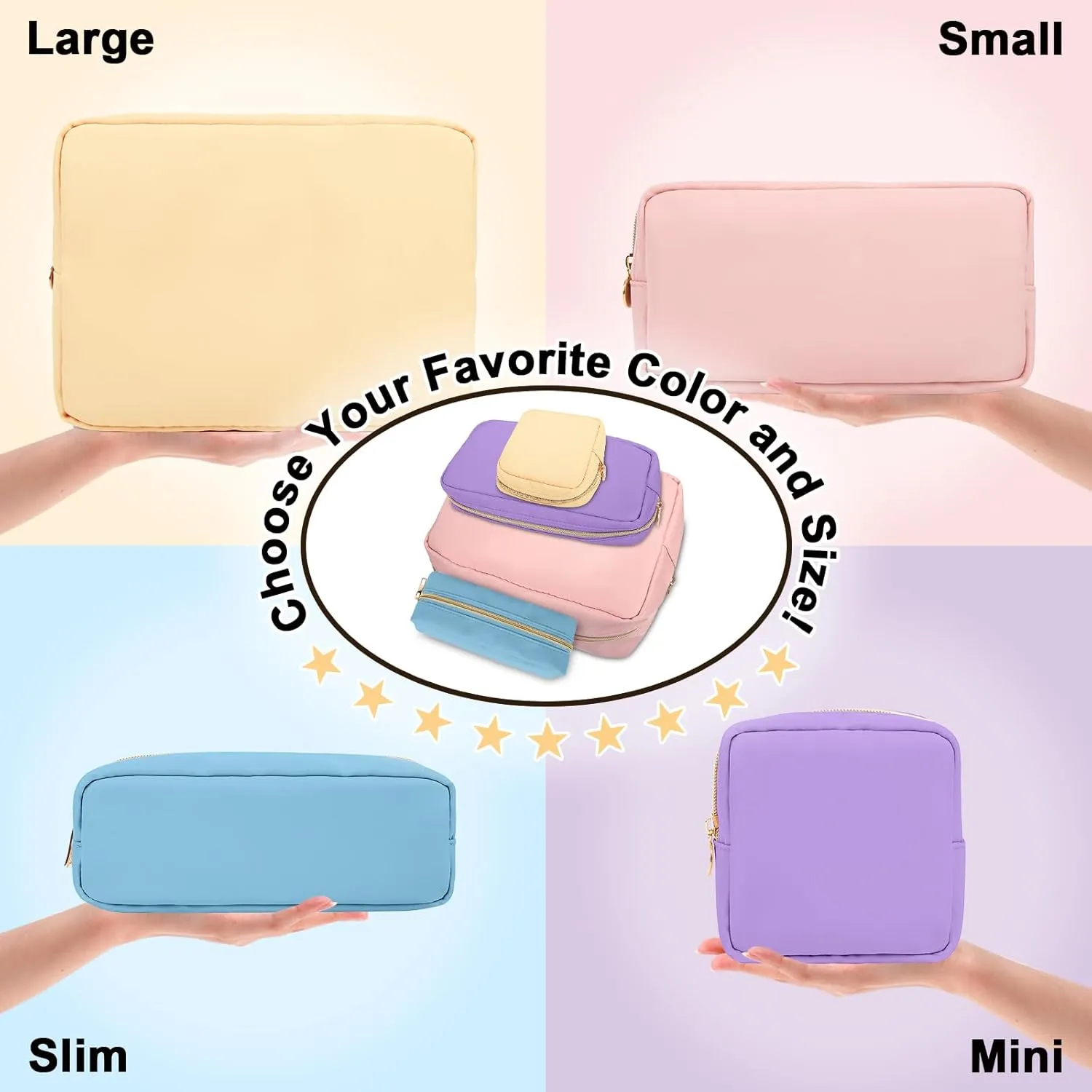 Nylon Small Makeup Bag for Purse, Cute Preppy Makeup Bag Cosmetic Zipper Pouch Purse, Waterproof Portable Travel Toiletry Bag Coin Pouch Clutch Makeup Brush Bag Organizer Storage for Women Men(Beige)