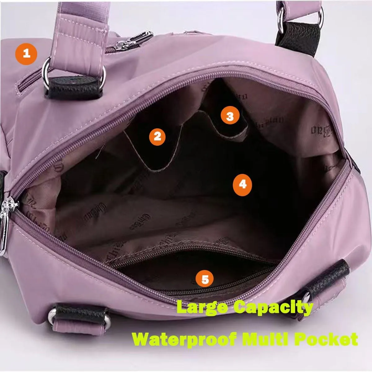 Nylon Waterproof Tote Bag,Womens Tote Handbags,Large Capacity Waterproof Multi Pocket Shoulder Bag with Zipper
