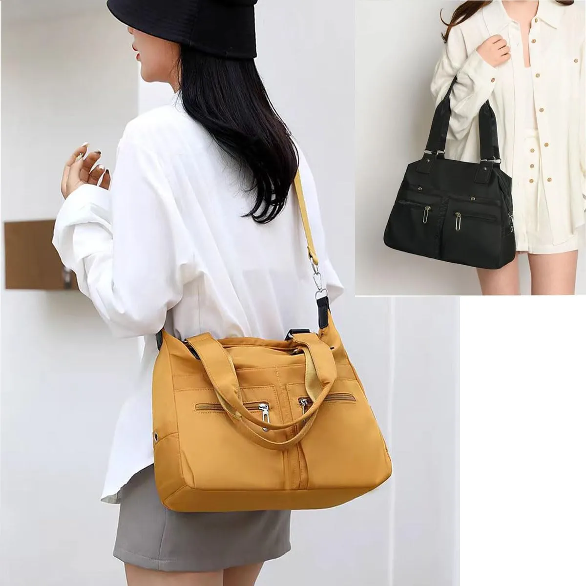 Nylon Waterproof Tote Bag,Womens Tote Handbags,Large Capacity Waterproof Multi Pocket Shoulder Bag with Zipper