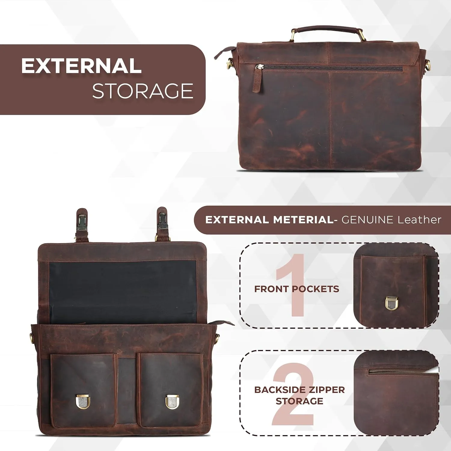 Oak Leathers Leather Messenger Bag for Men and Women - Laptop Briefcase Bag For College, Office, Adjustable Shoulder Strap