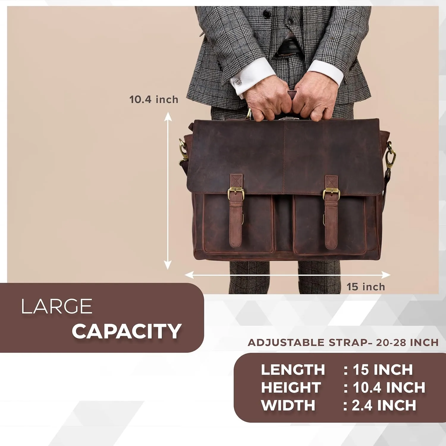 Oak Leathers Leather Messenger Bag for Men and Women - Laptop Briefcase Bag For College, Office, Adjustable Shoulder Strap