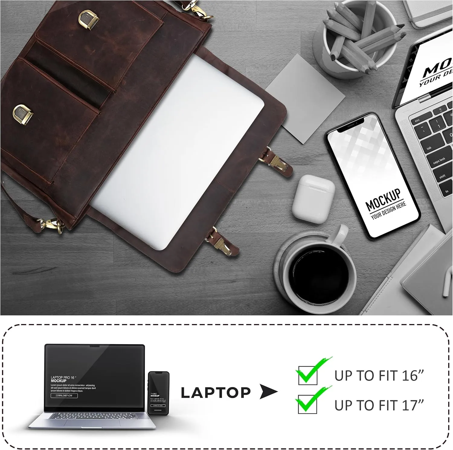 Oak Leathers Leather Messenger Bag for Men and Women - Laptop Briefcase Bag For College, Office, Adjustable Shoulder Strap