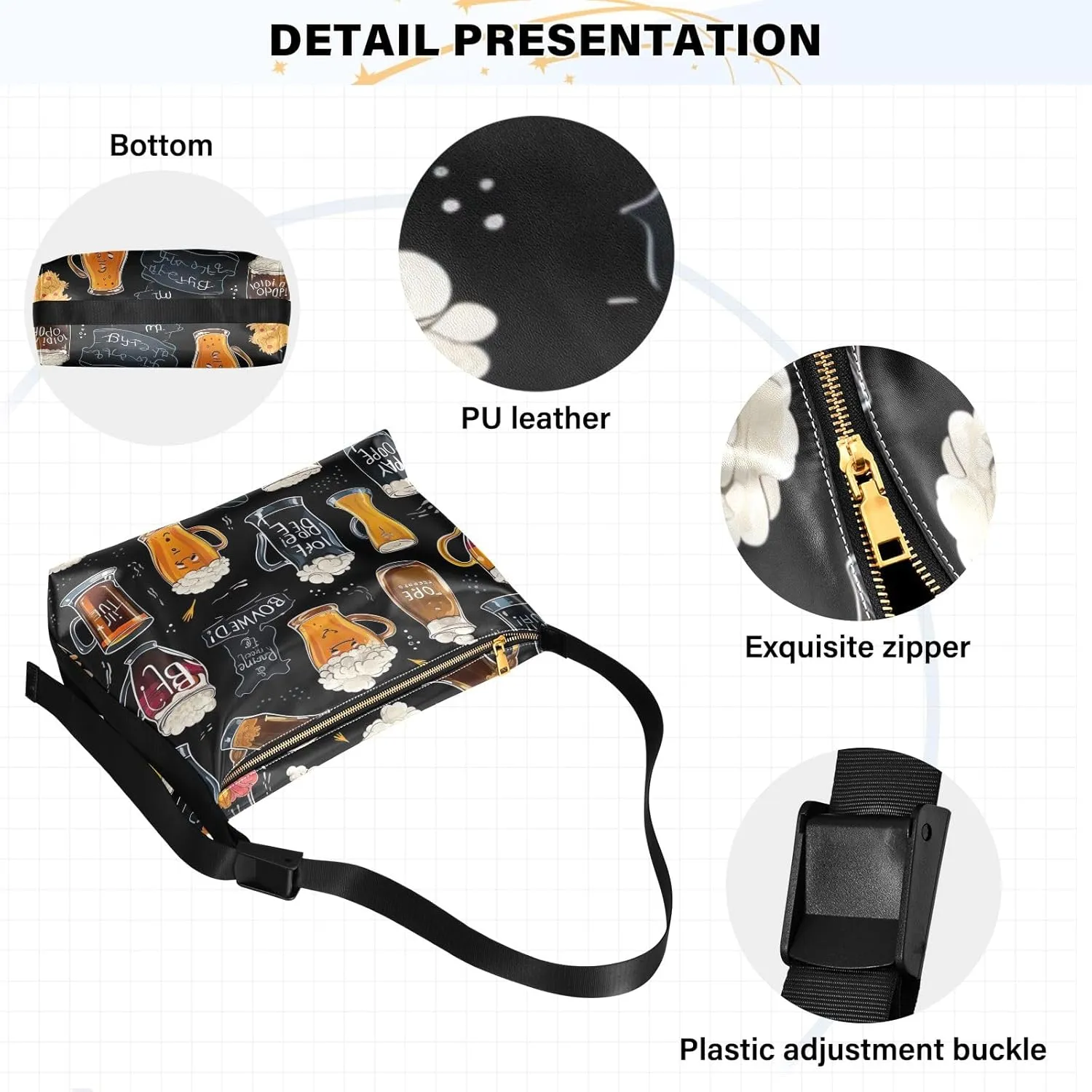OBeer with Red Vegan Crossbody Bag, Adjustment for Leather Tote Bag, Men's Shoulder Bags