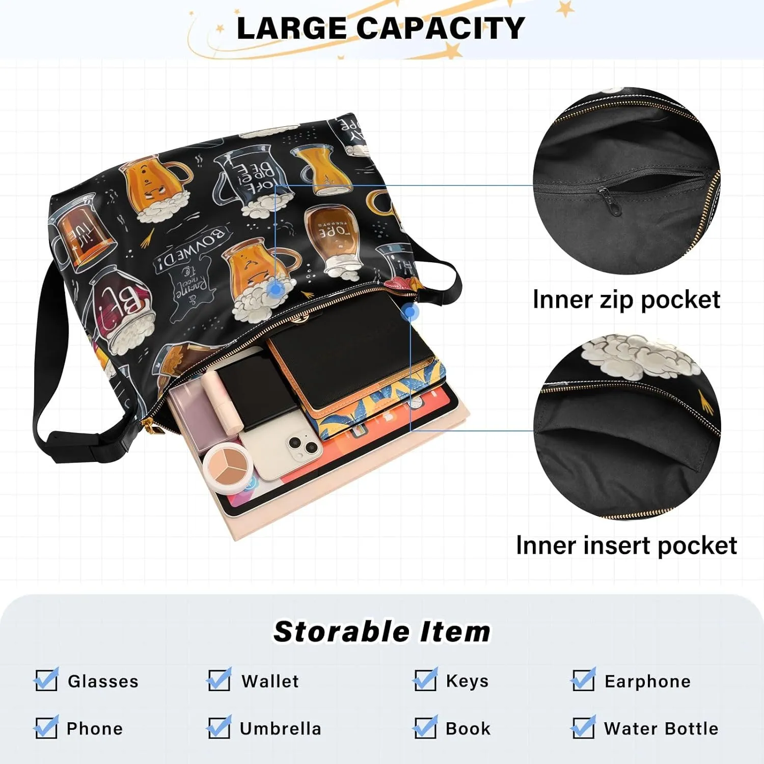 OBeer with Red Vegan Crossbody Bag, Adjustment for Leather Tote Bag, Men's Shoulder Bags