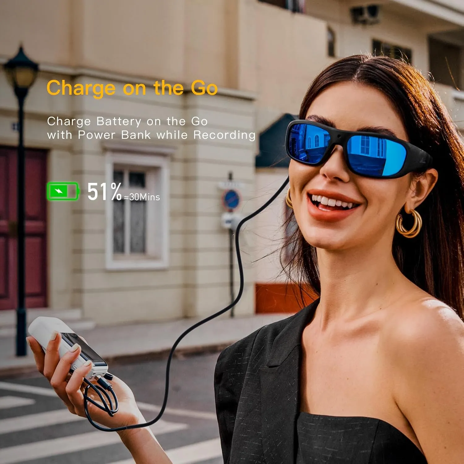 OhO 32GB Camera Glasses, 24M Resolution 1080P Smart Glasses with UV400 Sunglasses Lens for Outdoor Sport, Unisex