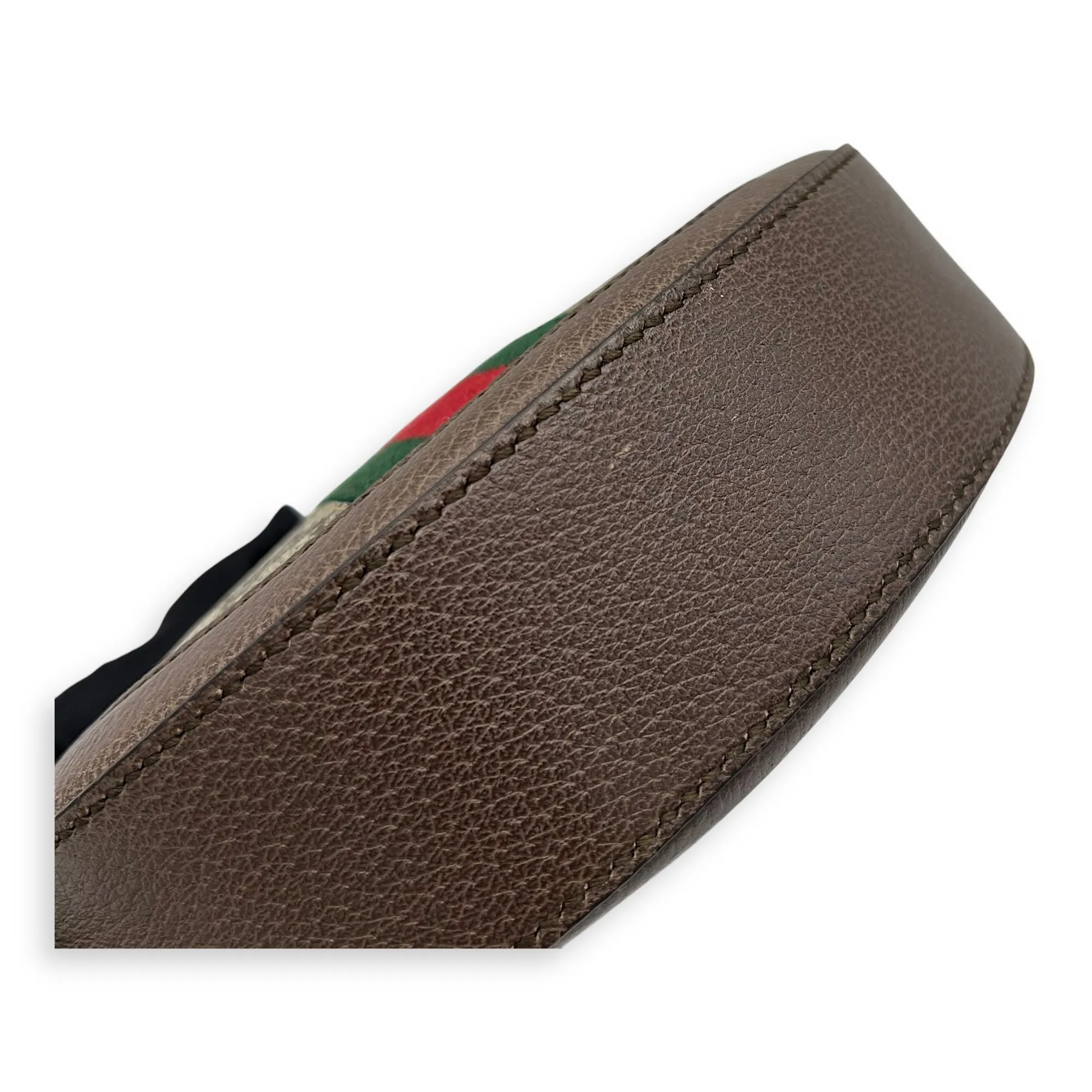 Ophidia Round Brown Crossbody Bag in Monogram Coated Canvas, Gold hardware