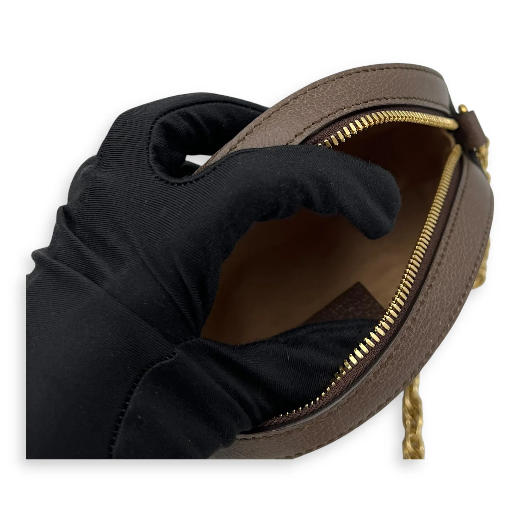 Ophidia Round Brown Crossbody Bag in Monogram Coated Canvas, Gold hardware