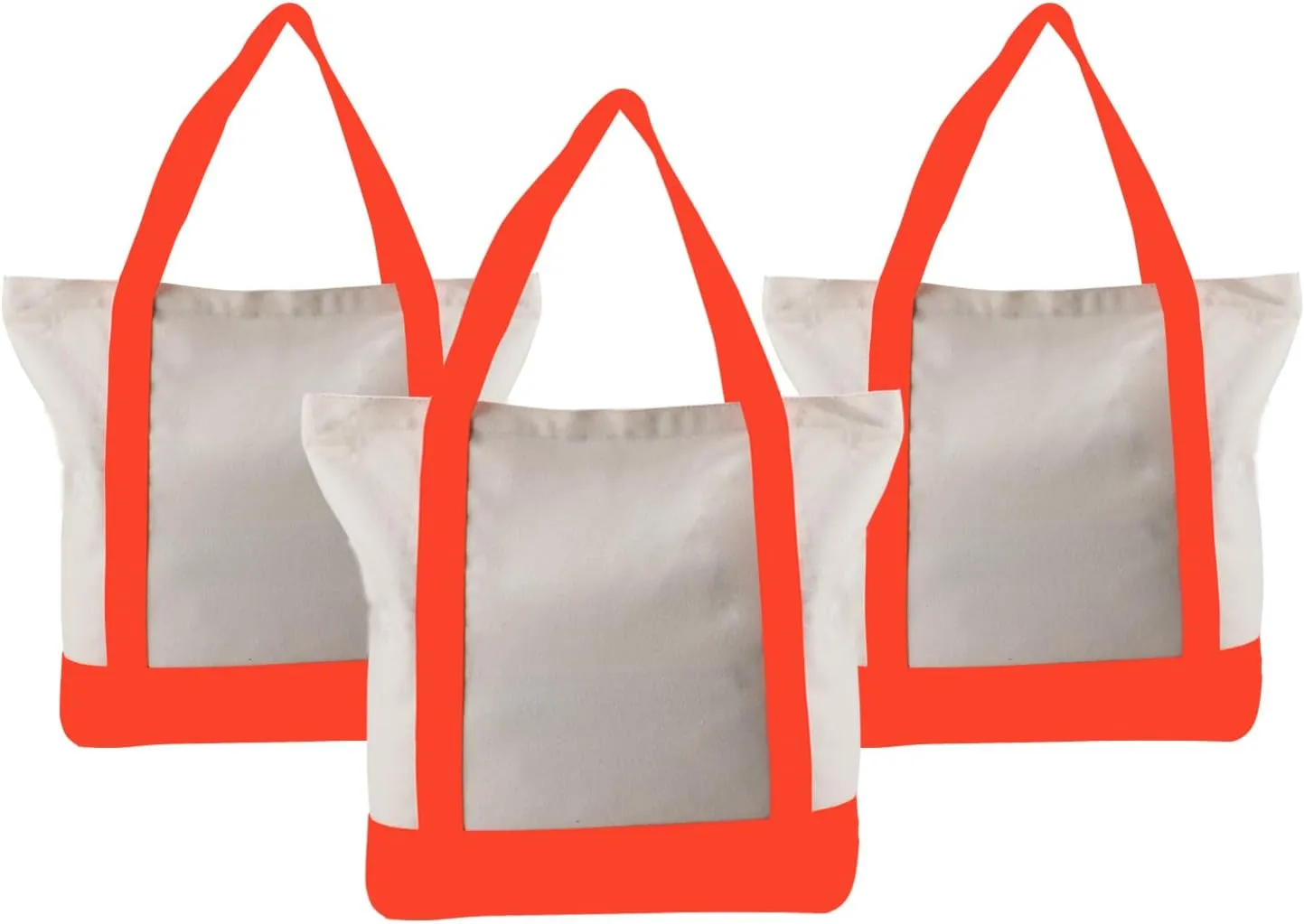 Orange Zippered Canvas Tote Bag, 16.5"x 14"x5 3 PCS Zipper Reusable Canvas Tote Bags Bulk Cloth Grocery Bags Cotton Tote Bags