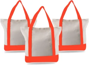 Orange Zippered Canvas Tote Bag, 16.5"x 14"x5 3 PCS Zipper Reusable Canvas Tote Bags Bulk Cloth Grocery Bags Cotton Tote Bags