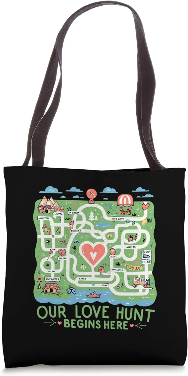 Our Love Hunt Begins Here Geocaching Scavenger Hunt Couple Tote Bag