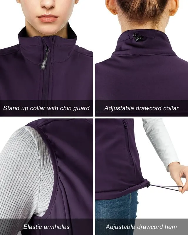 Outdoor Ventures Women's Lightweight Softshell Vest Windproof Fleece Lined Zip Up Sleeveless Jacket for Running Hiking Golf