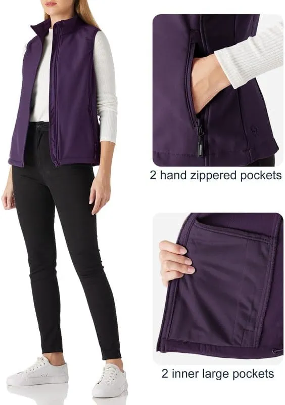 Outdoor Ventures Women's Lightweight Softshell Vest Windproof Fleece Lined Zip Up Sleeveless Jacket for Running Hiking Golf