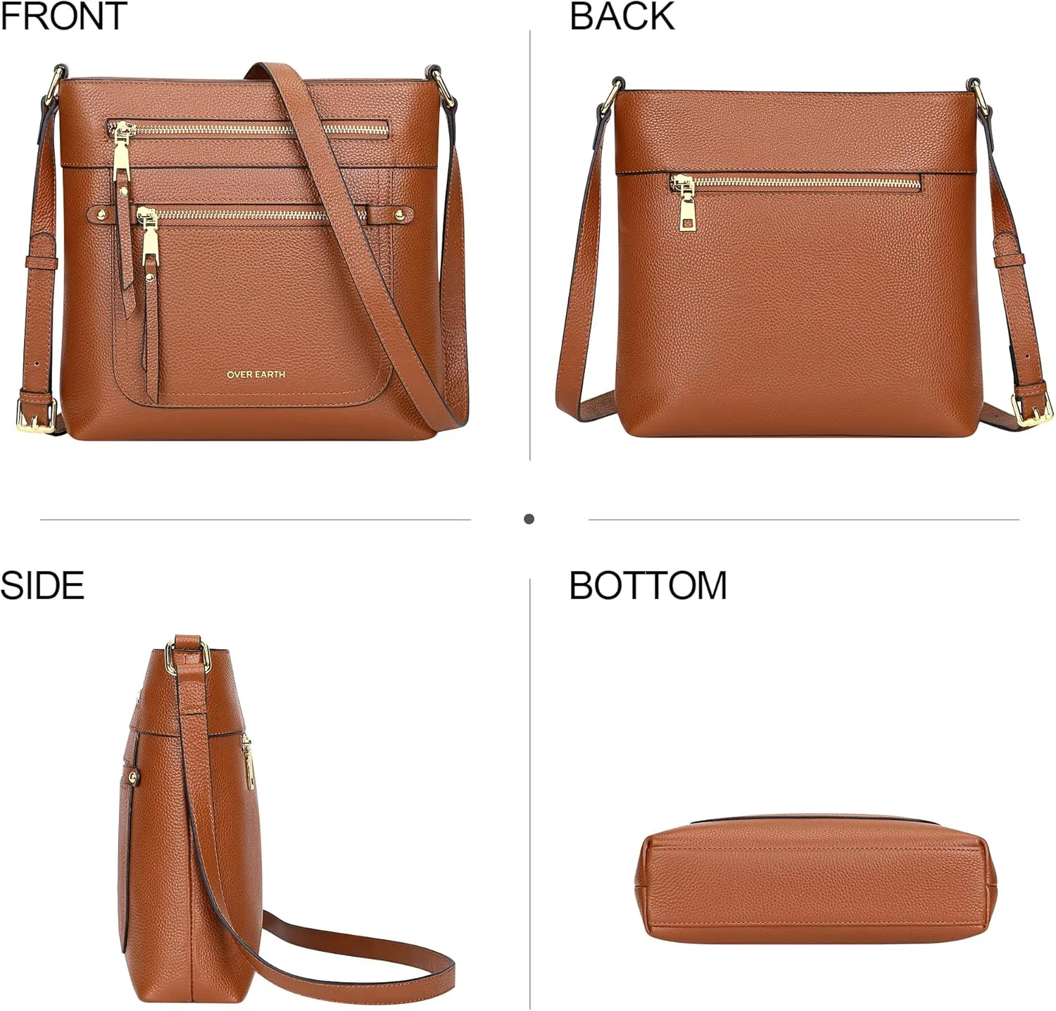 Over Earth Crossbody Bags for Women Leather Purses for Ladies with Multiple Pockets