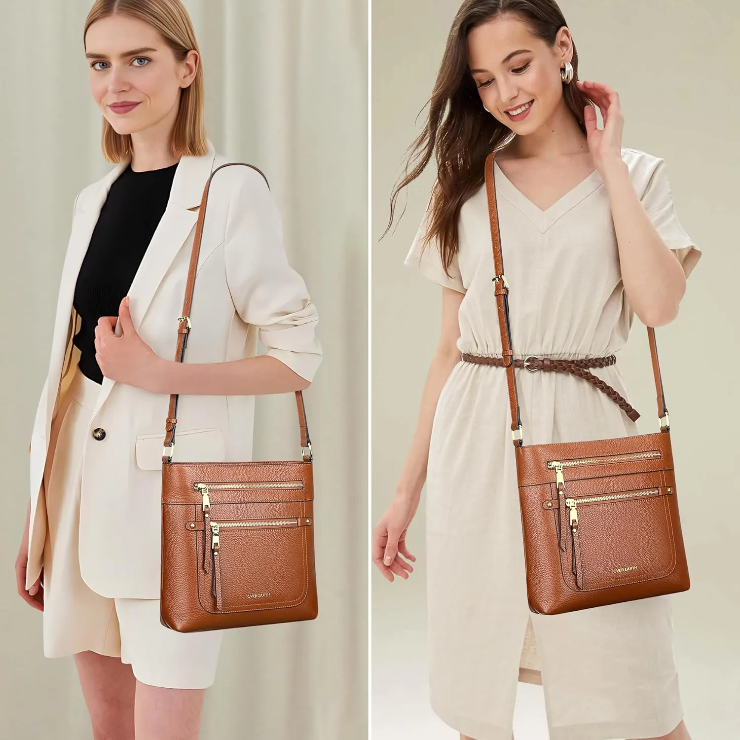 Over Earth Crossbody Bags for Women Leather Purses for Ladies with Multiple Pockets