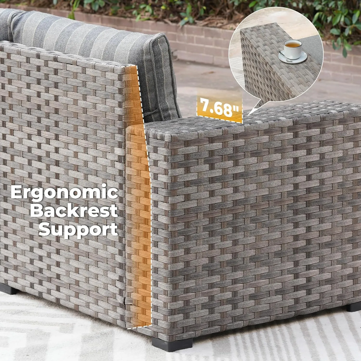 ovios 12 Pieces Patio Furniture Set, Outdoor Wicker Sectional Sofa with Coffee Table Comfy Cushions, Modern Modular Deep Seat Rattan Couch Conversation Set, Dark Gray Stripe