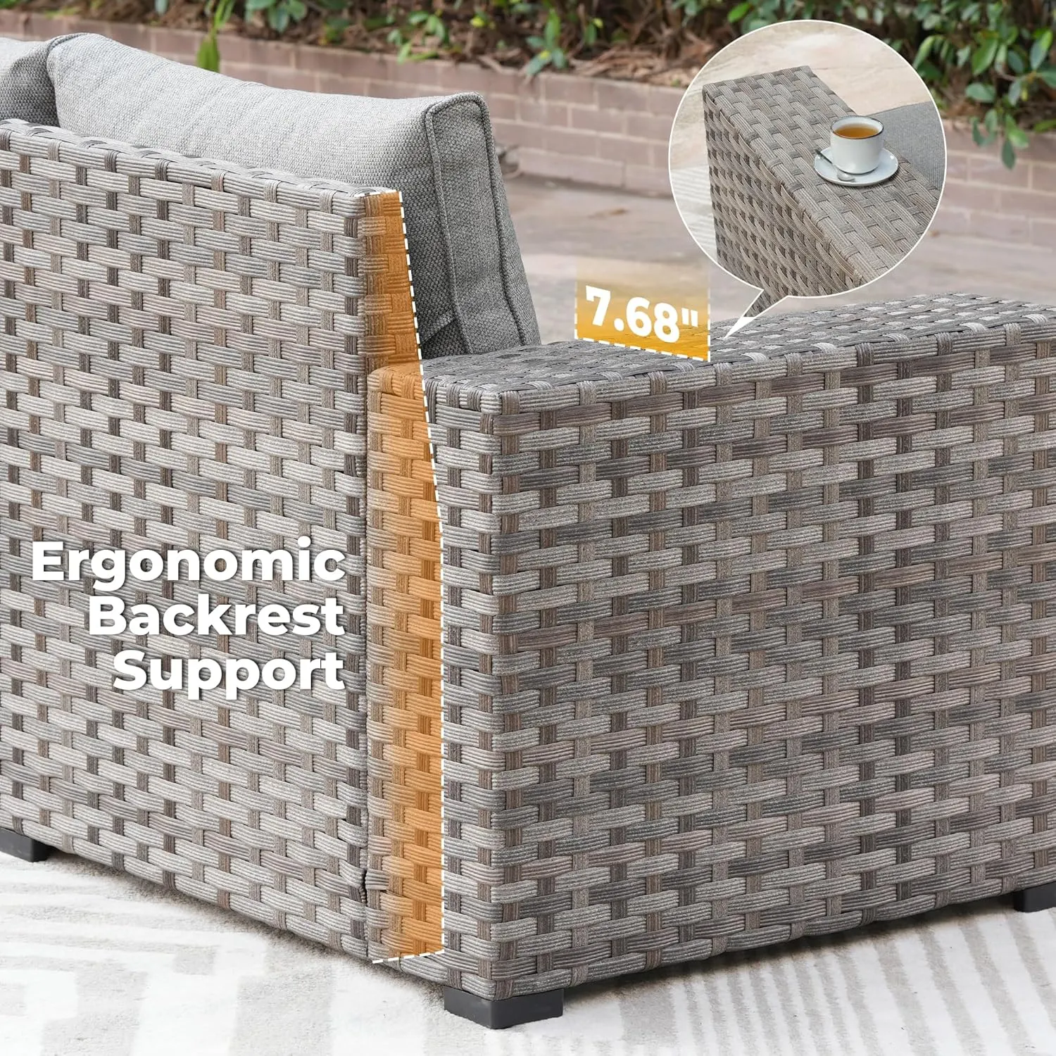 ovios 8 Pieces Patio Furniture Set, Outdoor Modular Sectional Sofa with Swivel Chair, Modern Wicker Deep Seat Wide Rocking Armchair Rattan Couch, Dark Grey