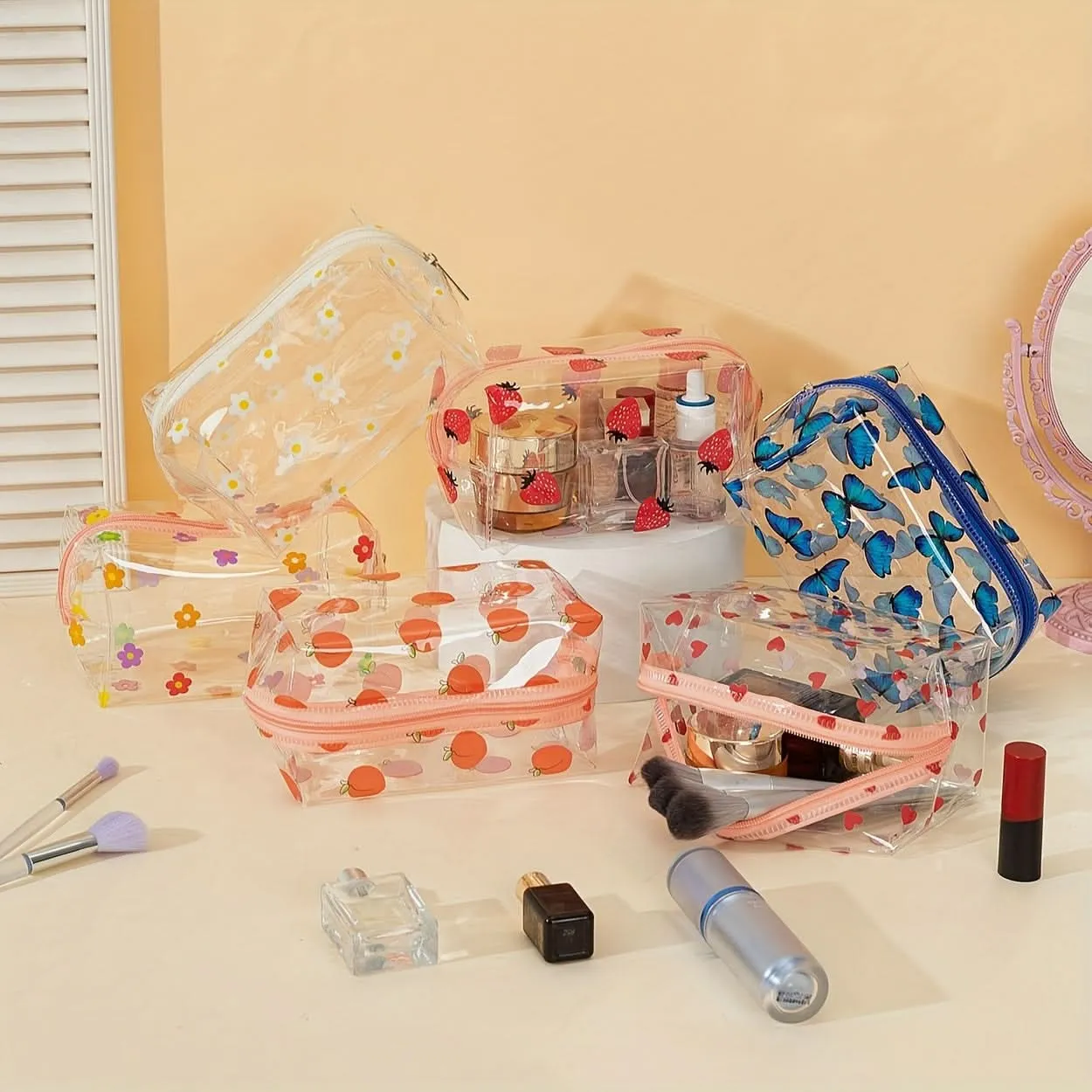 Pack of 6 pcs Waterproof Clear Cosmetic Bag Set