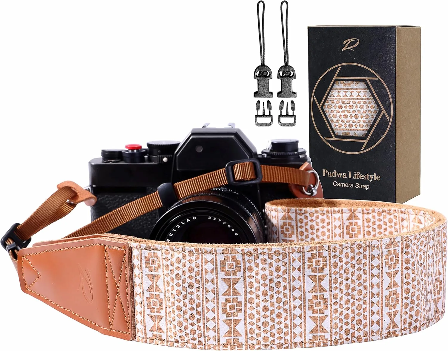 Padwa Lifestyle Cork Camera Strap - 2" Top Layer Cowhide Head Camera Straps for Photographers,Natural Log Crackle Art Print Style,Soft Chamois Velvet Padded Strap Quick Release fits All Cameras