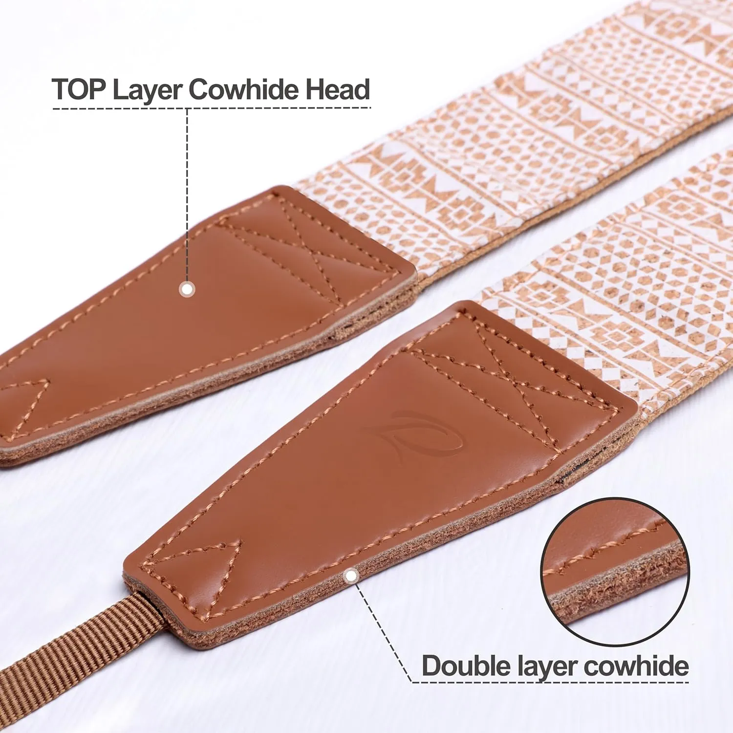 Padwa Lifestyle Cork Camera Strap - 2" Top Layer Cowhide Head Camera Straps for Photographers,Natural Log Crackle Art Print Style,Soft Chamois Velvet Padded Strap Quick Release fits All Cameras